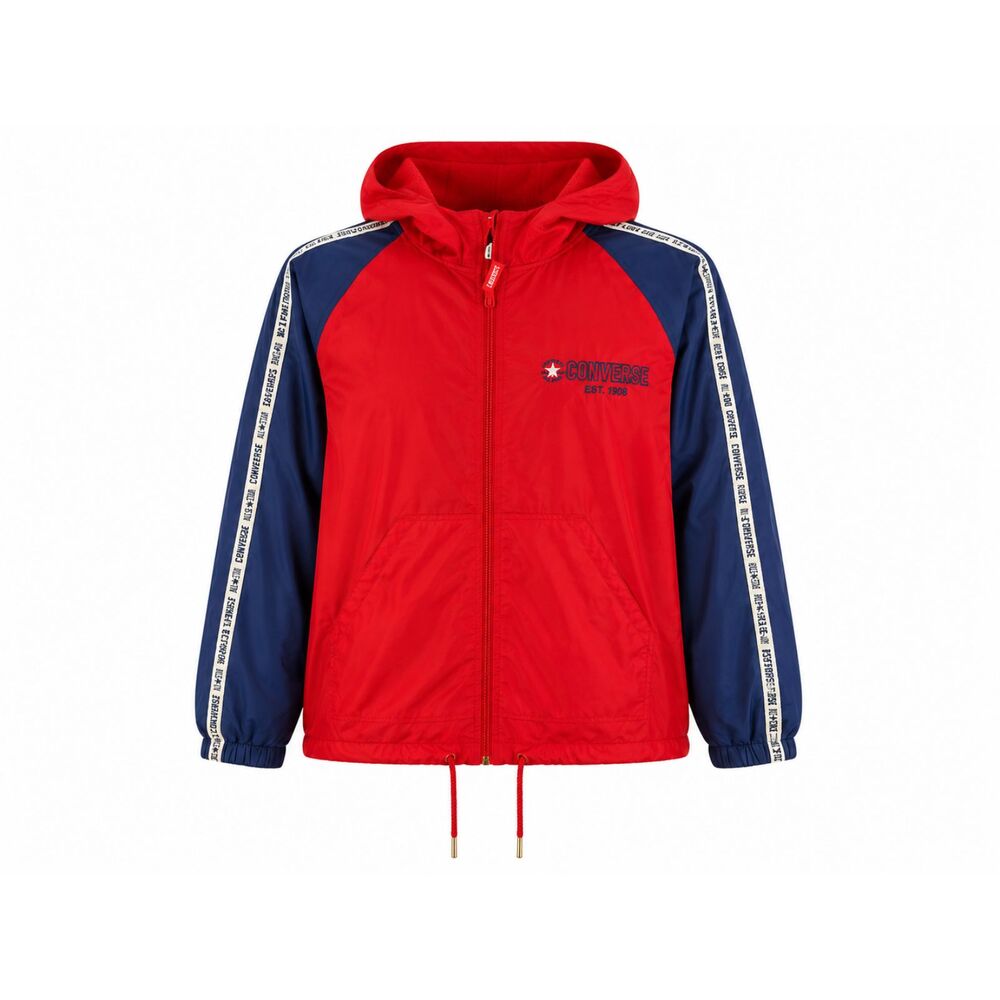 Vintage Converse All Star Hooded Windbreaker Jacket Red Navy Youth 160